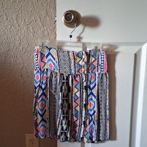 Charlotte Russe Multicolor Tribal Print Mini Skirt - Blue, Pink, Black